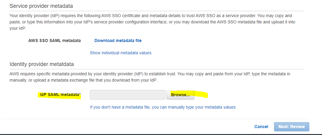 AWS SSO metadata upload confirmation