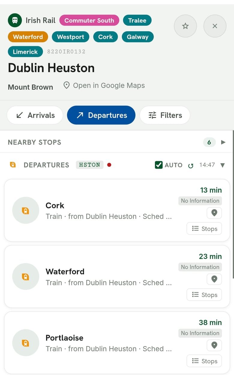 Dublin Heuston, departures