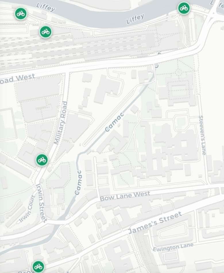 Dublin Bikes docks around Heuston