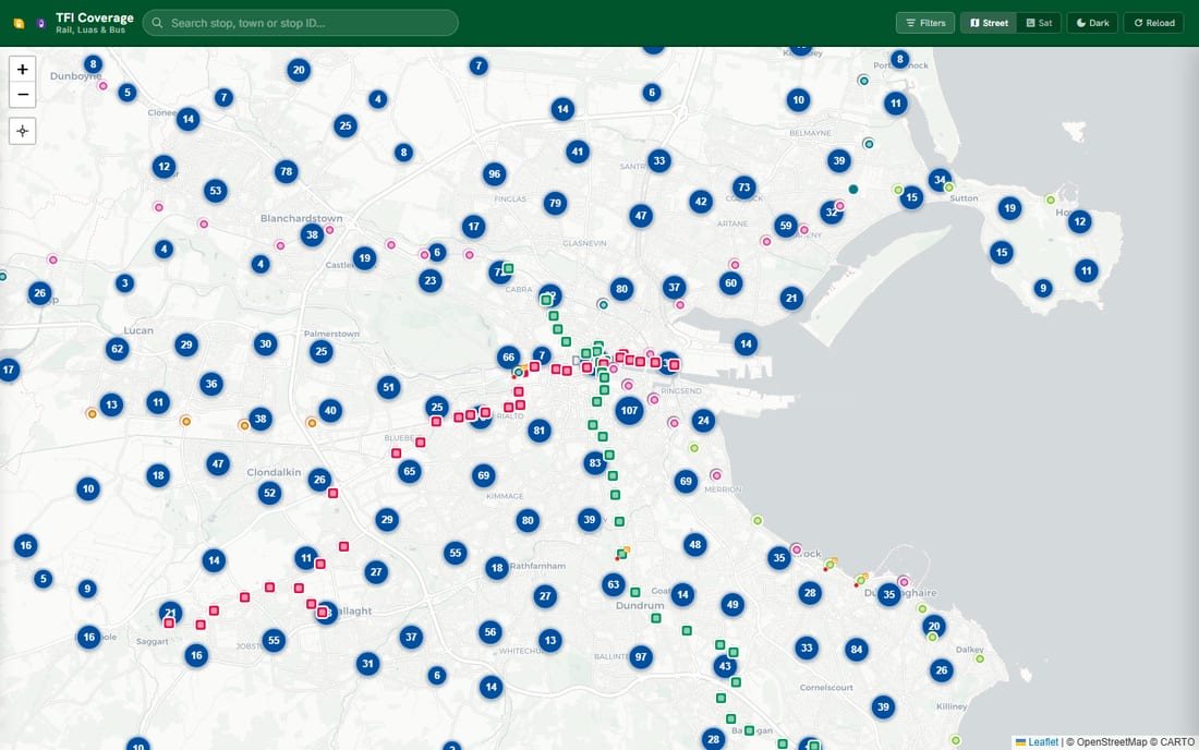 The live map: every stop in Dublin, clustered